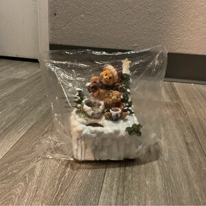 Festive Bear & Tree Snow Scene Ceramic Accent - White and Brown